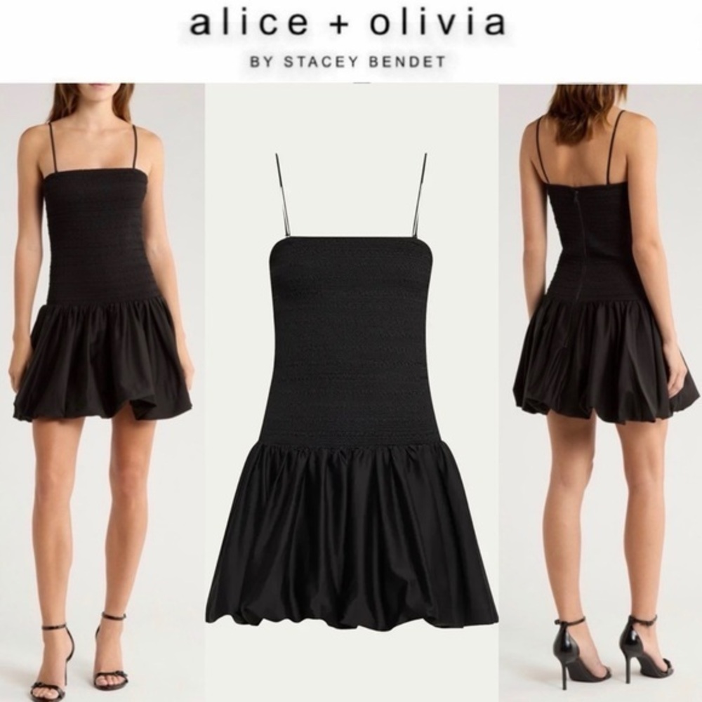 Alice + Olivia Arden Drop-Waist Bubble Black Mini Dress Sz 2 NWT 395$